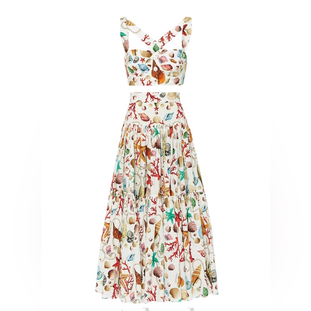 Commense White Floral Shell-Print Crop Top and Maxi Skirt Set - Picture 8 of 15